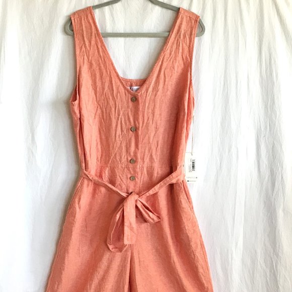 Carve Designs Bonfire Jumpsuit Women Size Large Pink Button Up Pocket Tie Waist - Picture 1 of 14